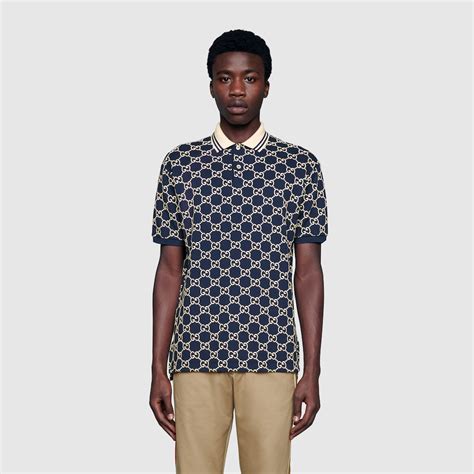 gucci polo shirt blue|Dark Blue Cotton Piquet GG Stretch Polo .